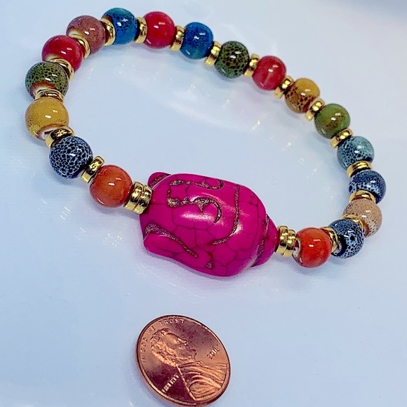 HOWLITE + CERAMIC NATURAL  BRACELET size 7” - Picture 5 of 5